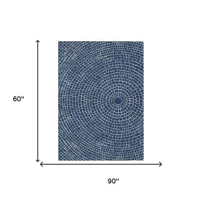 5' X 8' Navy Blue And Ivory Geometric Washable Indoor Outdoor Area Rug HomeRoots