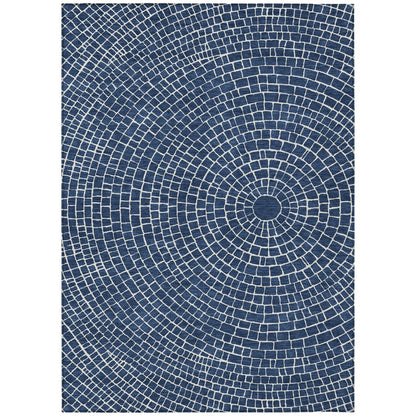 5' X 8' Navy Blue And Ivory Geometric Washable Indoor Outdoor Area Rug HomeRoots