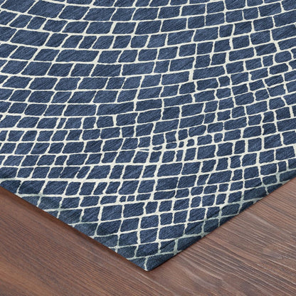 5' X 8' Navy Blue And Ivory Geometric Washable Indoor Outdoor Area Rug HomeRoots