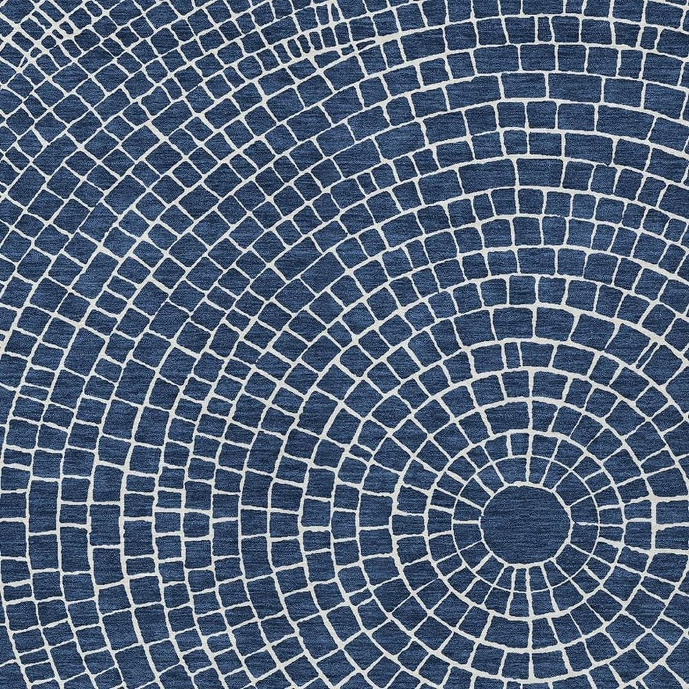 5' X 8' Navy Blue And Ivory Geometric Washable Indoor Outdoor Area Rug HomeRoots