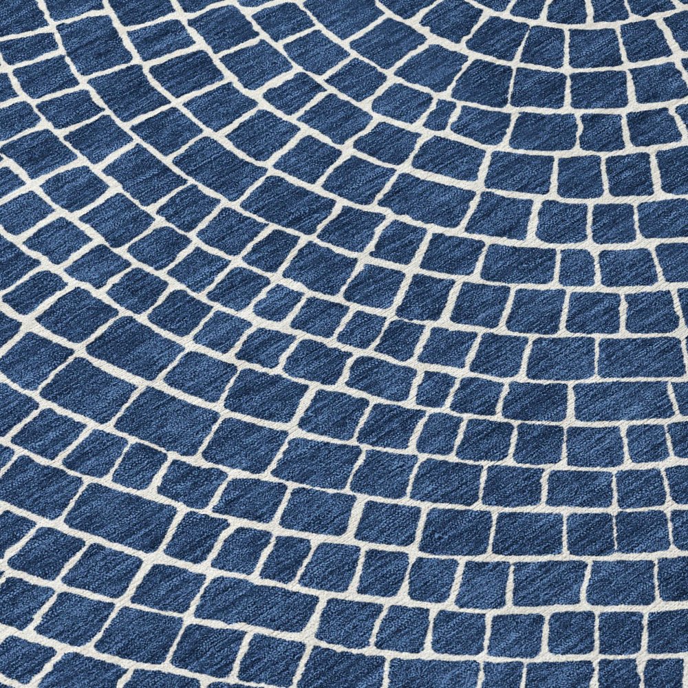 5' X 8' Navy Blue And Ivory Geometric Washable Indoor Outdoor Area Rug HomeRoots