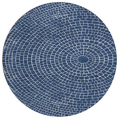 8' Navy Blue And Ivory Round Geometric Washable Indoor Outdoor Area Rug HomeRoots