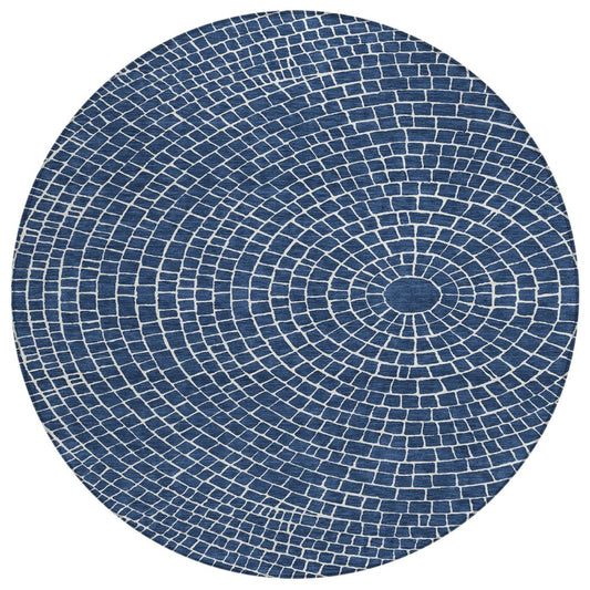 8' Navy Blue And Ivory Round Geometric Washable Indoor Outdoor Area Rug HomeRoots