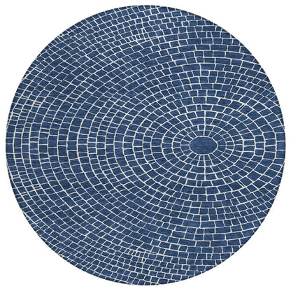 8' Navy Blue And Ivory Round Geometric Washable Indoor Outdoor Area Rug HomeRoots