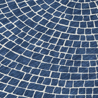8' Navy Blue And Ivory Round Geometric Washable Indoor Outdoor Area Rug HomeRoots