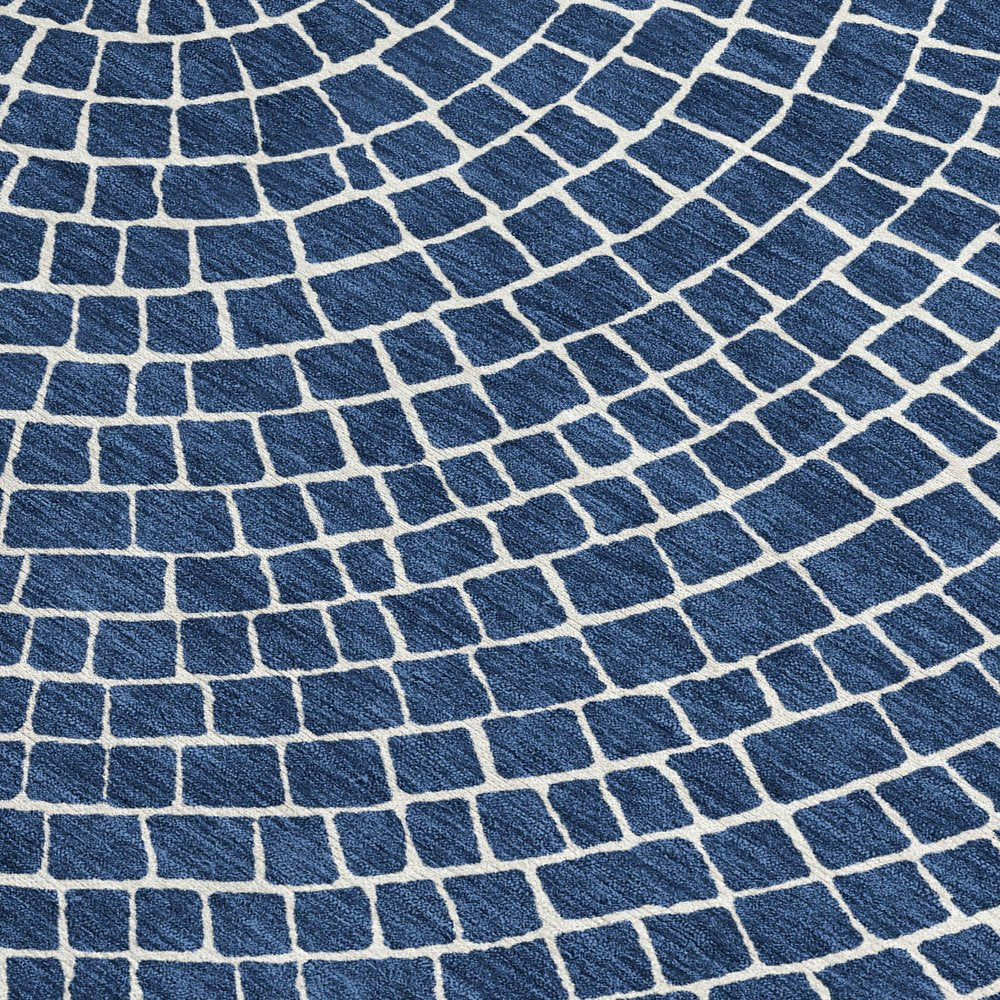 8' Navy Blue And Ivory Round Geometric Washable Indoor Outdoor Area Rug HomeRoots