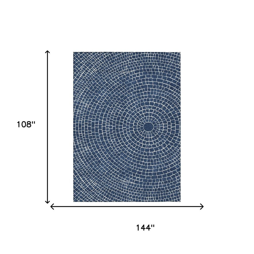 9' X 12' Navy Blue And Ivory Geometric Washable Indoor Outdoor Area Rug HomeRoots