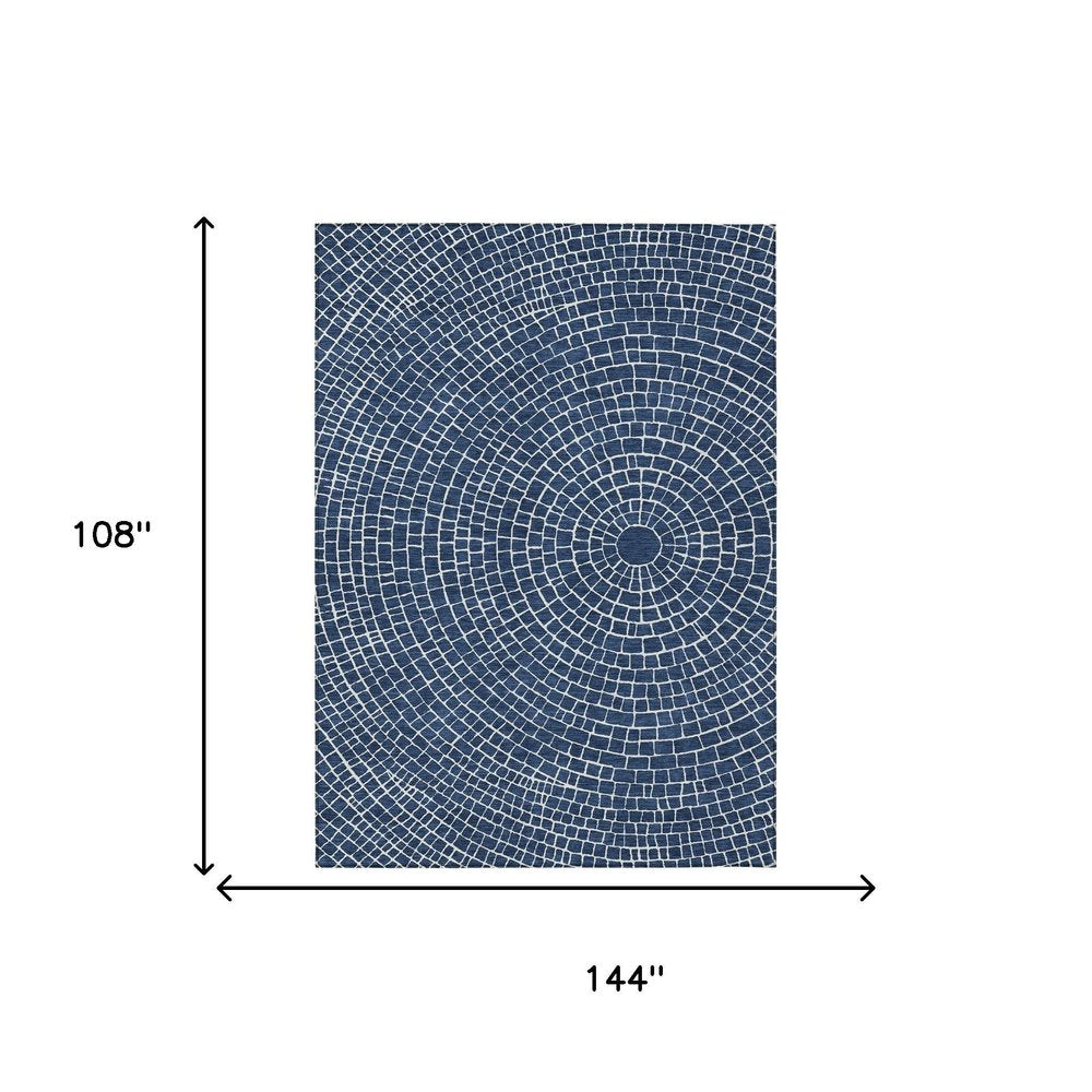 9' X 12' Navy Blue And Ivory Geometric Washable Indoor Outdoor Area Rug HomeRoots