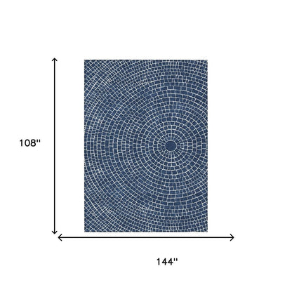 9' X 12' Navy Blue And Ivory Geometric Washable Indoor Outdoor Area Rug HomeRoots