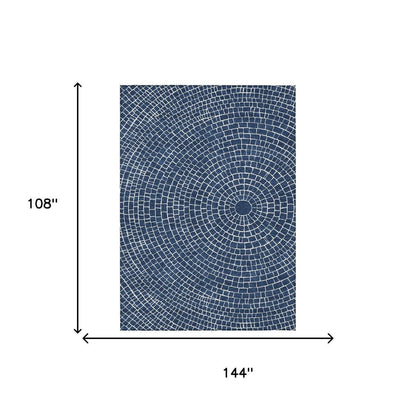 9' X 12' Navy Blue And Ivory Geometric Washable Indoor Outdoor Area Rug HomeRoots