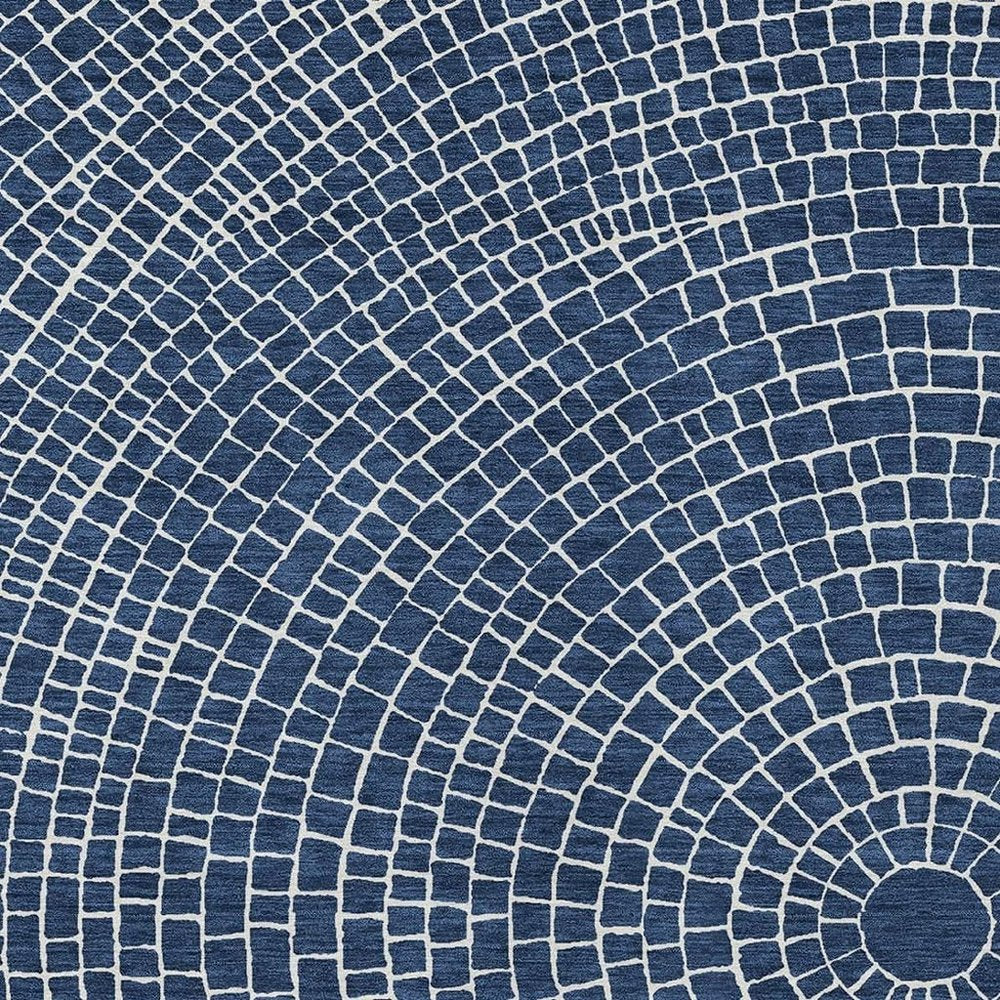 9' X 12' Navy Blue And Ivory Geometric Washable Indoor Outdoor Area Rug HomeRoots