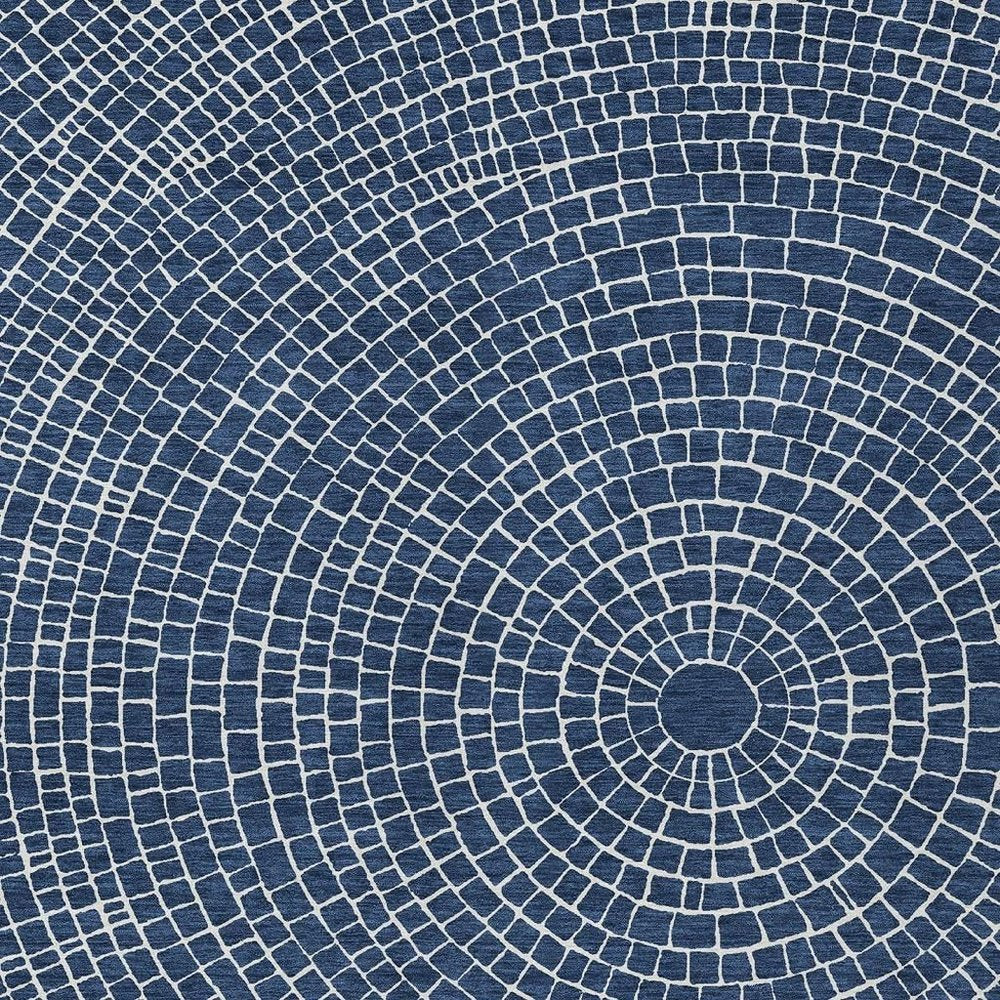 9' X 12' Navy Blue And Ivory Geometric Washable Indoor Outdoor Area Rug HomeRoots