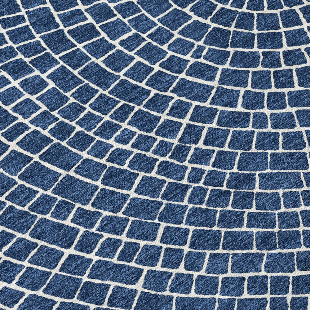 9' X 12' Navy Blue And Ivory Geometric Washable Indoor Outdoor Area Rug HomeRoots