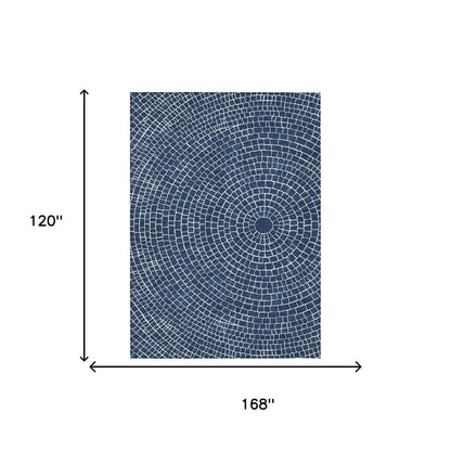 10' X 14' Navy Blue And Ivory Geometric Washable Indoor Outdoor Area Rug HomeRoots