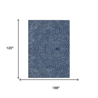 10' X 14' Navy Blue And Ivory Geometric Washable Indoor Outdoor Area Rug HomeRoots