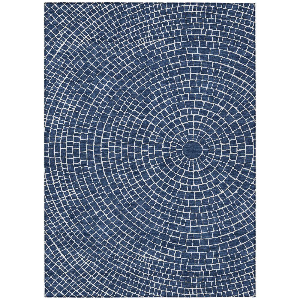 10' X 14' Navy Blue And Ivory Geometric Washable Indoor Outdoor Area Rug HomeRoots