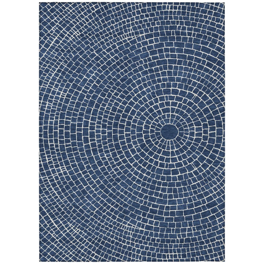 10' X 14' Navy Blue And Ivory Geometric Washable Indoor Outdoor Area Rug HomeRoots