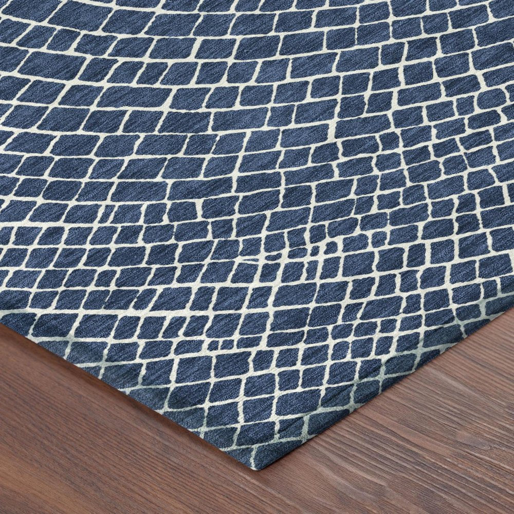 10' X 14' Navy Blue And Ivory Geometric Washable Indoor Outdoor Area Rug HomeRoots