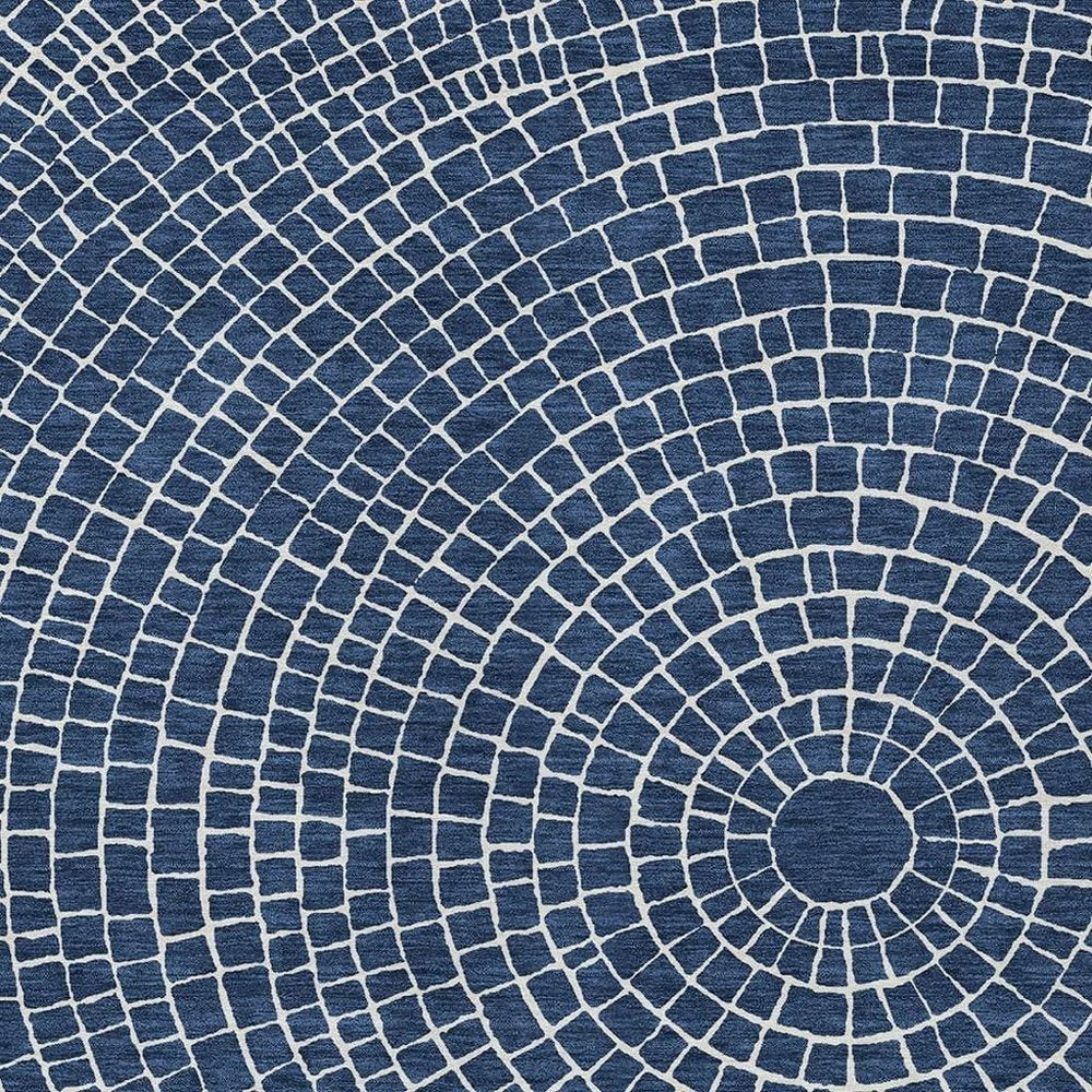 10' X 14' Navy Blue And Ivory Geometric Washable Indoor Outdoor Area Rug HomeRoots