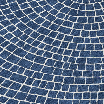 10' X 14' Navy Blue And Ivory Geometric Washable Indoor Outdoor Area Rug HomeRoots