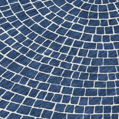 10' X 14' Navy Blue And Ivory Geometric Washable Indoor Outdoor Area Rug HomeRoots