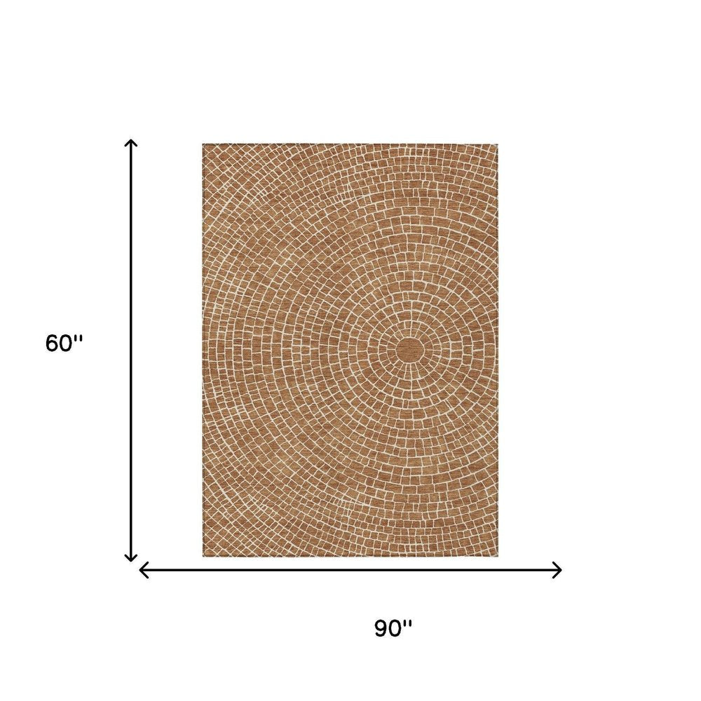 5' X 8' Rust And Ivory Geometric Washable Indoor Outdoor Area Rug HomeRoots