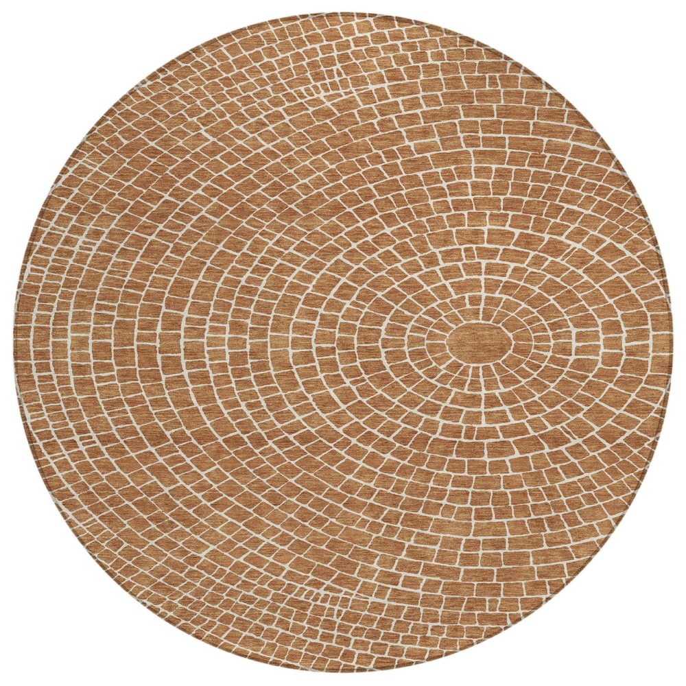 8' Rust And Ivory Round Geometric Washable Indoor Outdoor Area Rug HomeRoots