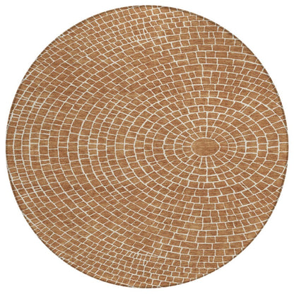8' Rust And Ivory Round Geometric Washable Indoor Outdoor Area Rug HomeRoots