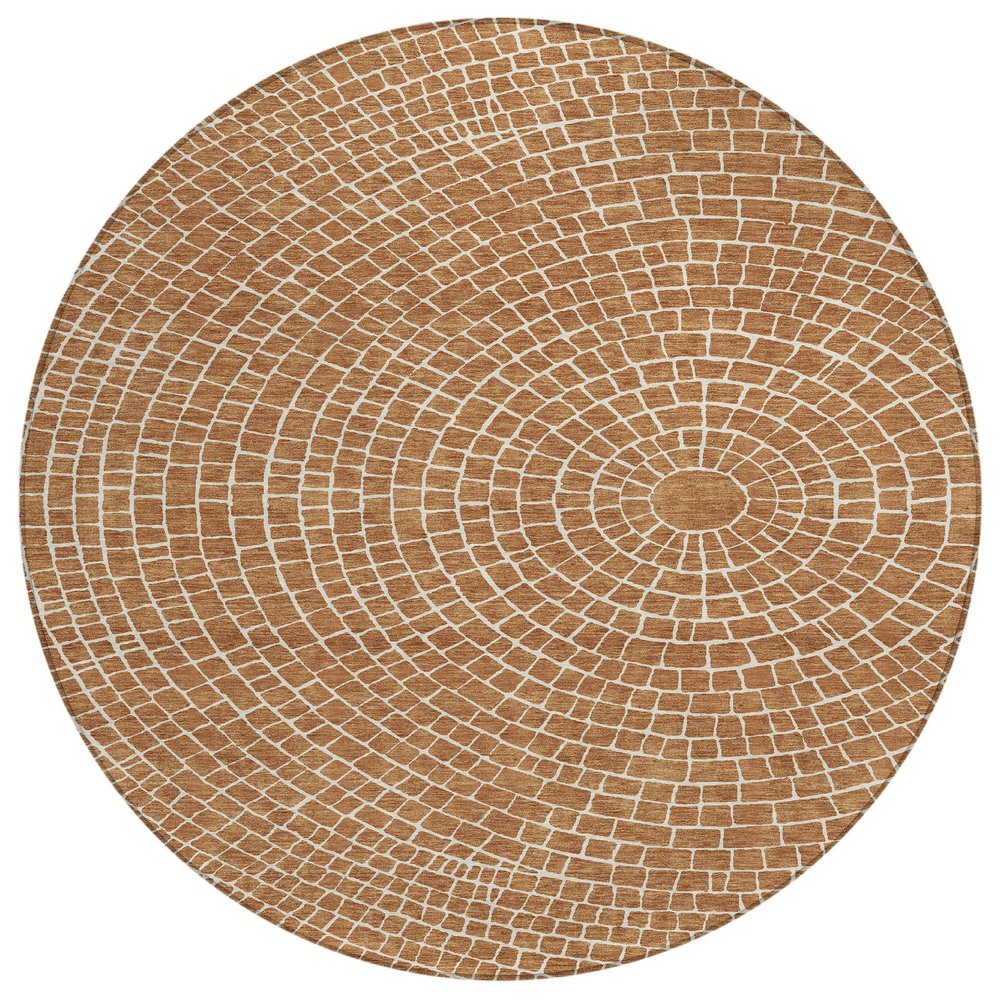 8' Rust And Ivory Round Geometric Washable Indoor Outdoor Area Rug HomeRoots
