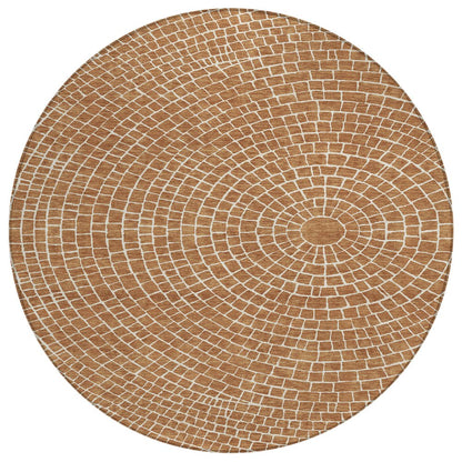 8' Rust And Ivory Round Geometric Washable Indoor Outdoor Area Rug HomeRoots
