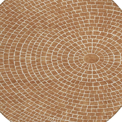8' Rust And Ivory Round Geometric Washable Indoor Outdoor Area Rug HomeRoots