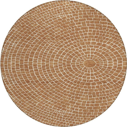 8' Rust And Ivory Round Geometric Washable Indoor Outdoor Area Rug HomeRoots