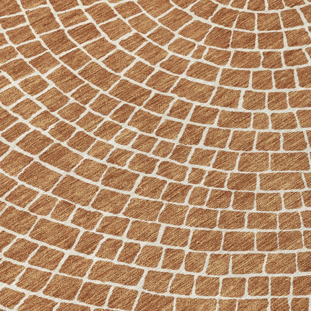 8' Rust And Ivory Round Geometric Washable Indoor Outdoor Area Rug HomeRoots