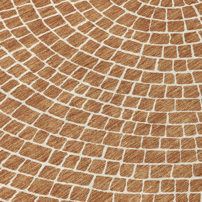 8' Rust And Ivory Round Geometric Washable Indoor Outdoor Area Rug HomeRoots