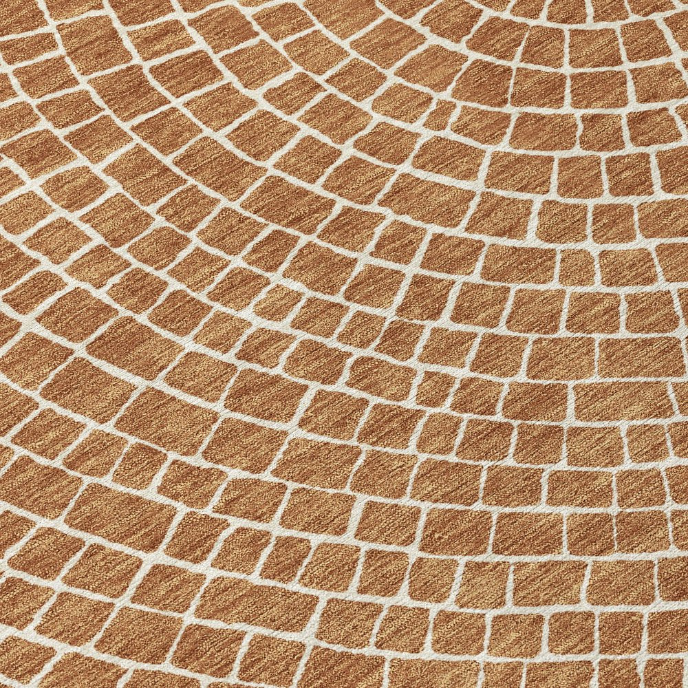 8' Rust And Ivory Round Geometric Washable Indoor Outdoor Area Rug HomeRoots