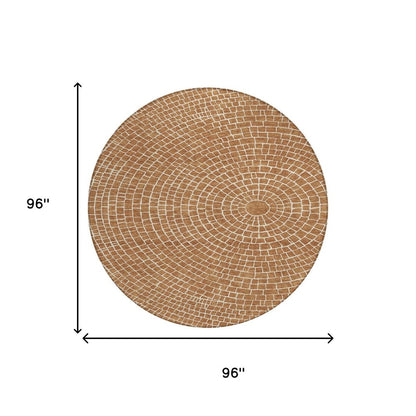 8' Rust And Ivory Round Geometric Washable Indoor Outdoor Area Rug HomeRoots