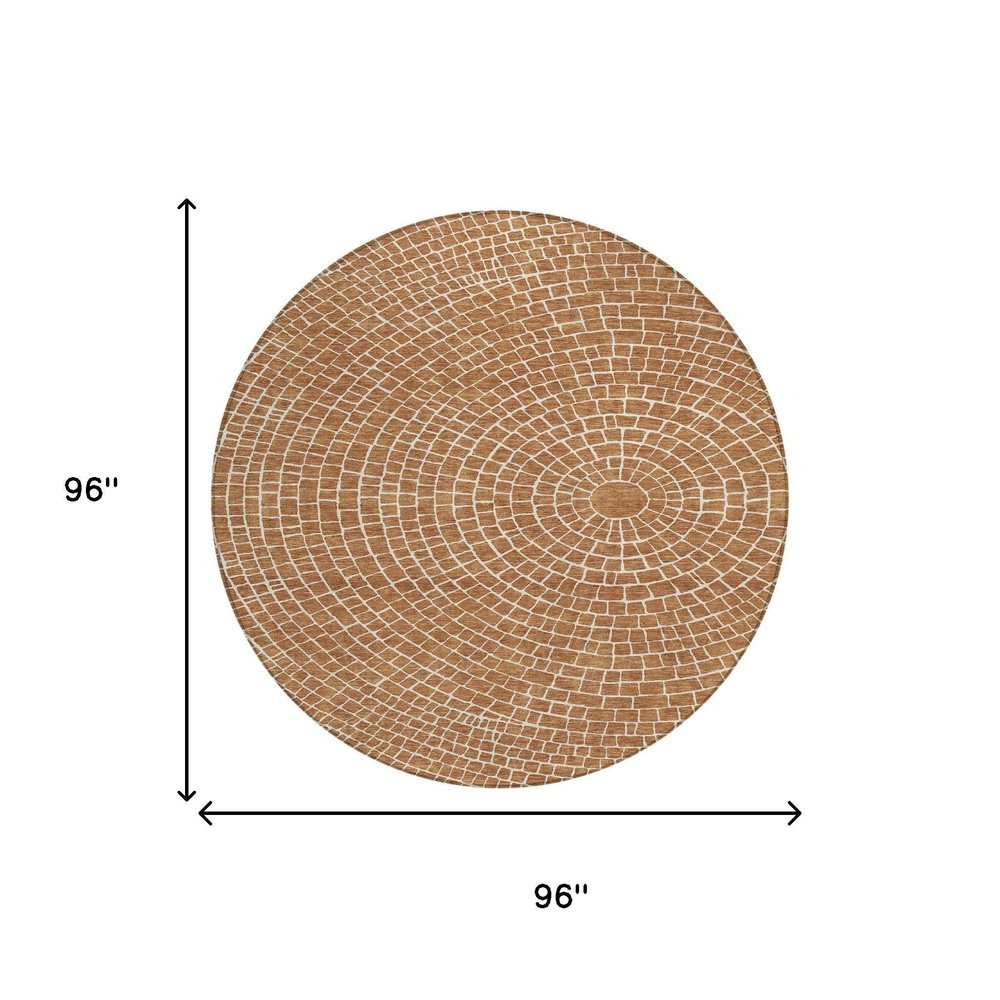 8' Rust And Ivory Round Geometric Washable Indoor Outdoor Area Rug HomeRoots