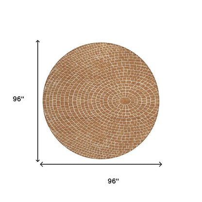 8' Rust And Ivory Round Geometric Washable Indoor Outdoor Area Rug HomeRoots