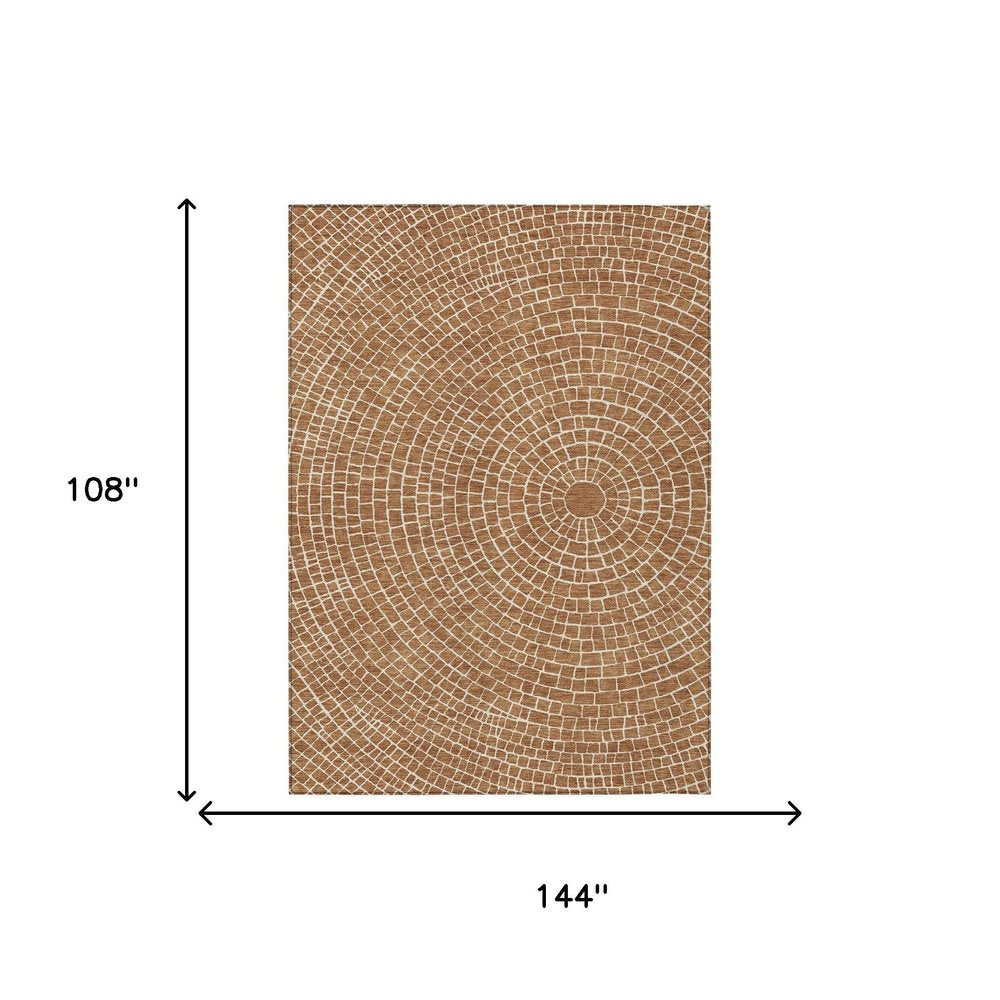9' X 12' Rust And Ivory Geometric Washable Indoor Outdoor Area Rug HomeRoots