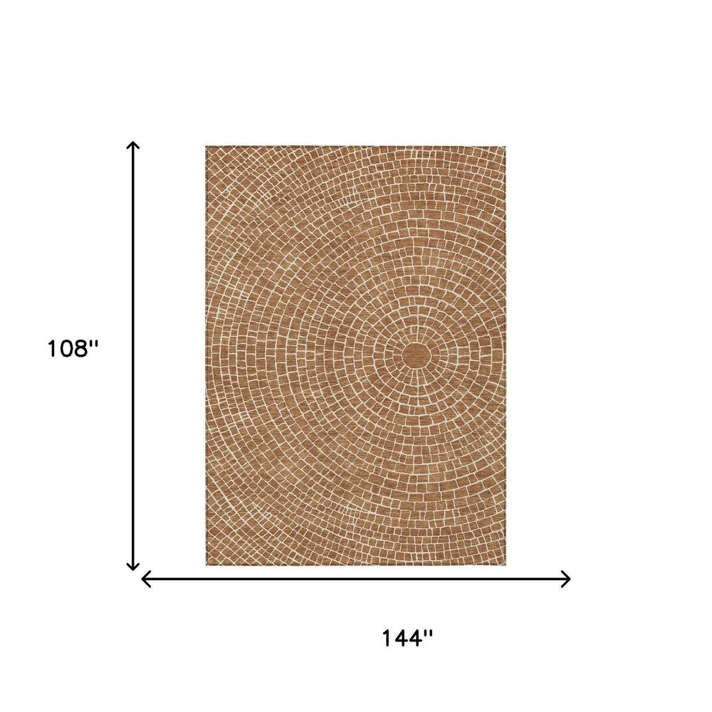 9' X 12' Rust And Ivory Geometric Washable Indoor Outdoor Area Rug HomeRoots