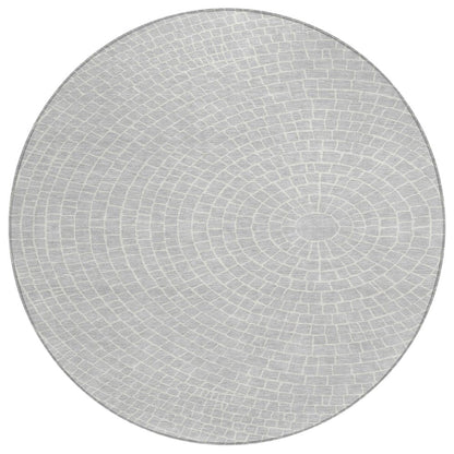 8' Silver And Ivory Round Geometric Washable Indoor Outdoor Area Rug HomeRoots