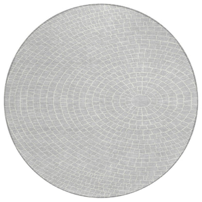 8' Silver And Ivory Round Geometric Washable Indoor Outdoor Area Rug HomeRoots