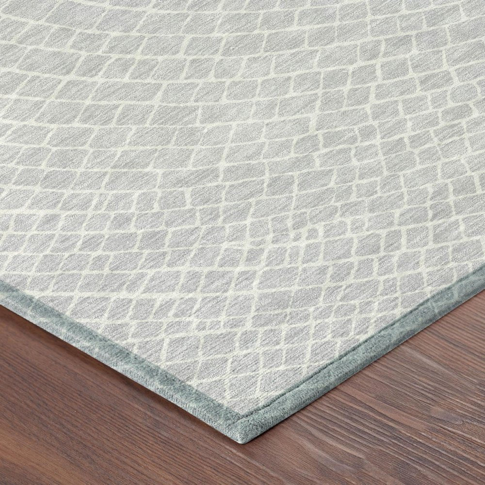 8' Silver And Ivory Round Geometric Washable Indoor Outdoor Area Rug HomeRoots