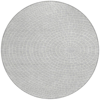 8' Silver And Ivory Round Geometric Washable Indoor Outdoor Area Rug HomeRoots