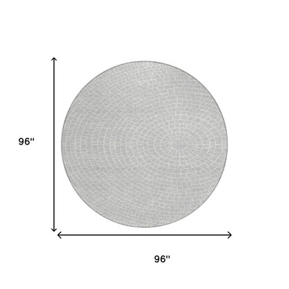 8' Silver And Ivory Round Geometric Washable Indoor Outdoor Area Rug HomeRoots