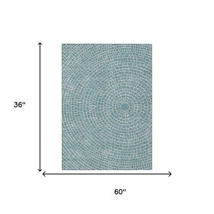 3' X 5' Teal Blue And Ivory Geometric Washable Indoor Outdoor Area Rug HomeRoots