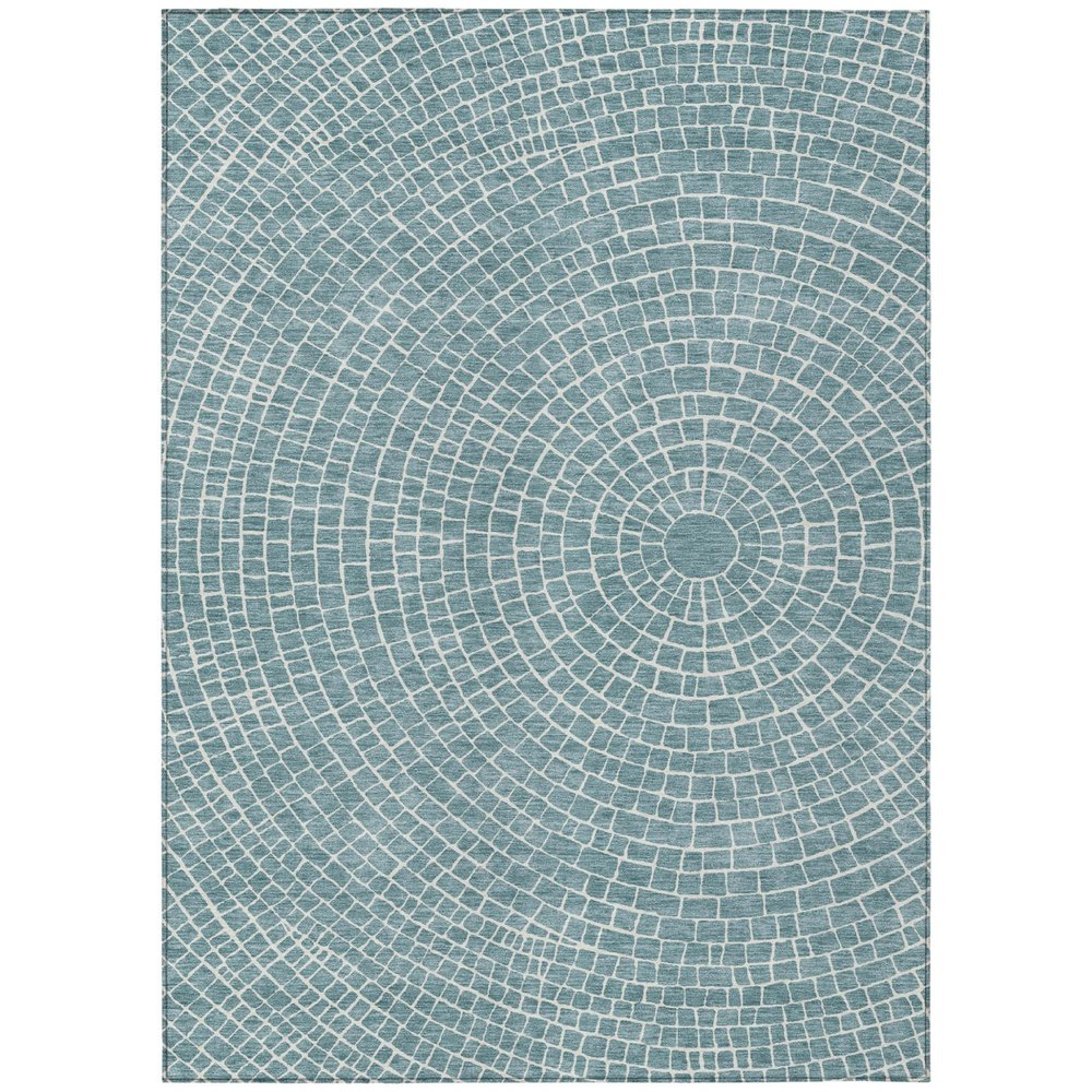 3' X 5' Teal Blue And Ivory Geometric Washable Indoor Outdoor Area Rug HomeRoots