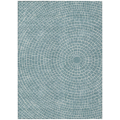3' X 5' Teal Blue And Ivory Geometric Washable Indoor Outdoor Area Rug HomeRoots