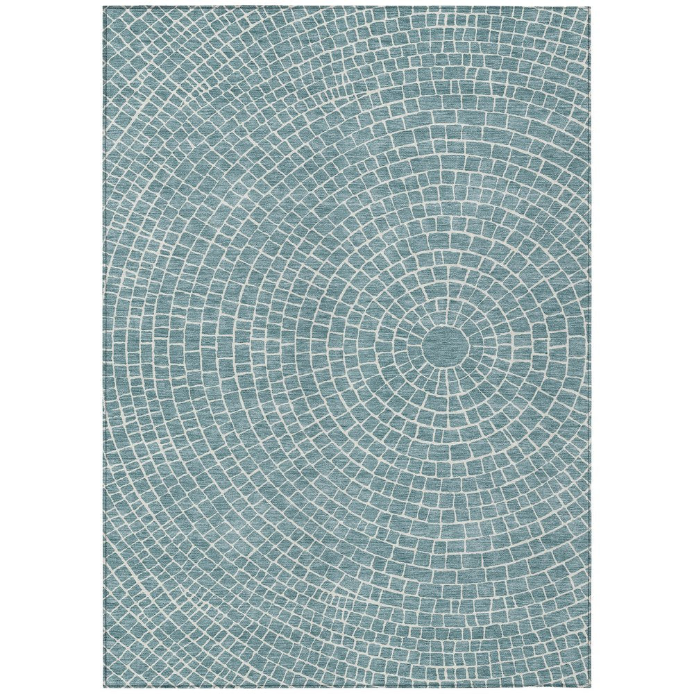 3' X 5' Teal Blue And Ivory Geometric Washable Indoor Outdoor Area Rug HomeRoots