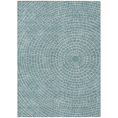 3' X 5' Teal Blue And Ivory Geometric Washable Indoor Outdoor Area Rug HomeRoots